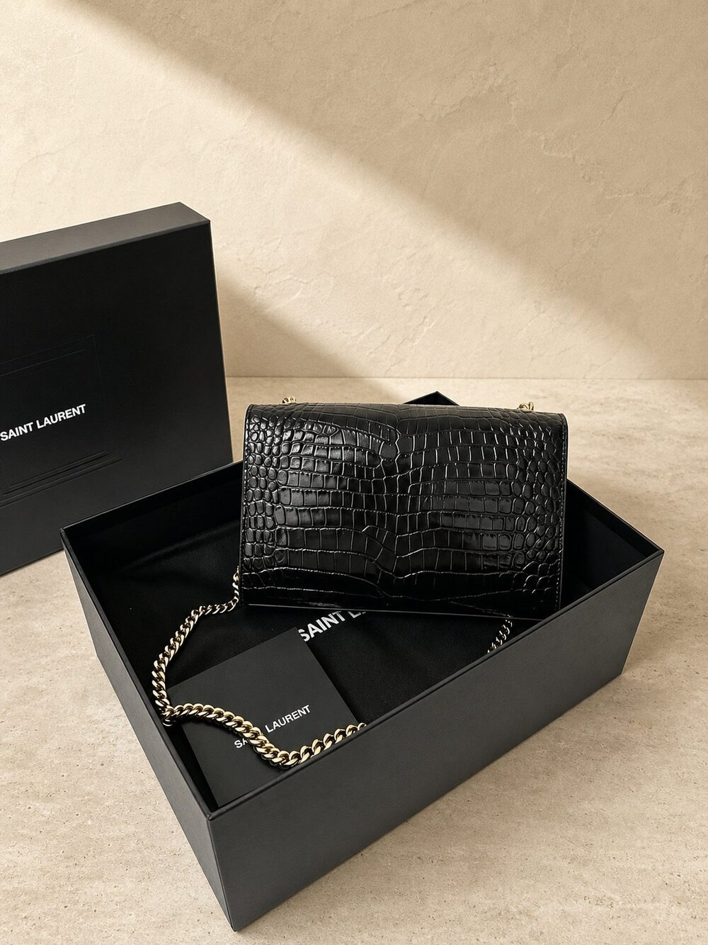 Yves Saint Laurent Kate Medium Black Croc Embossed Tassel Bag - Picture 6 of 6